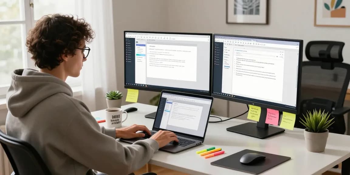 WPS Download setup for remote work showcasing organized workspace with laptop and multiple screens.