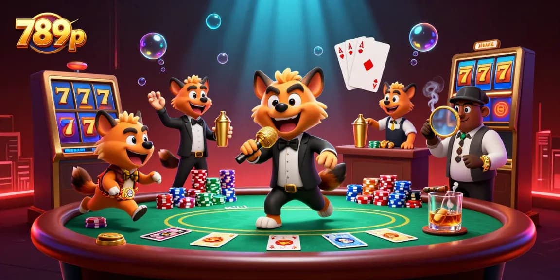 Experience the excitement of 789p in a vibrant casino scene with hyenas and game elements.