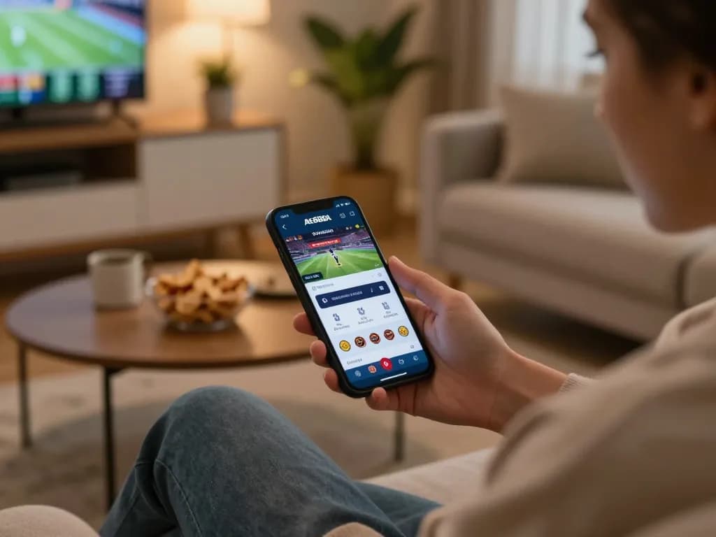 Engaging moment with ae888a app showcasing online betting from a cozy home setup.