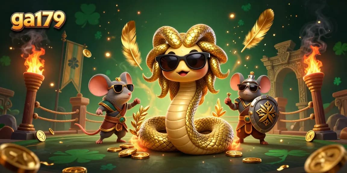 Engage with ga179's immersive live cockfighting arena, featuring a captivating Medusa and a warrior mouse.