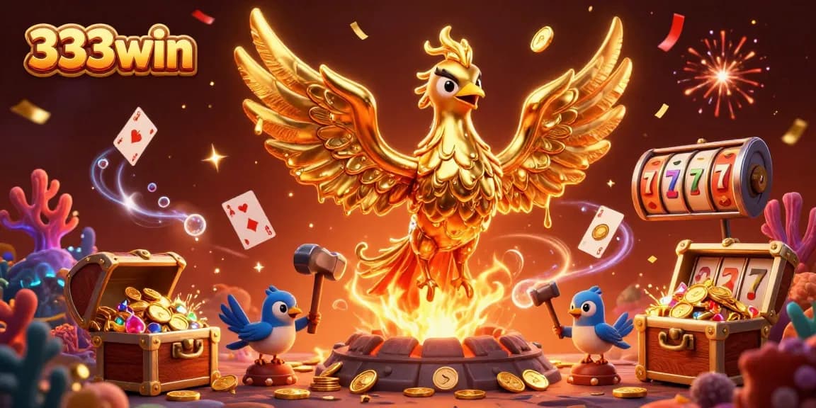 333win showcases a golden phoenix from molten metal, symbolizing winning moments in online casino gaming.