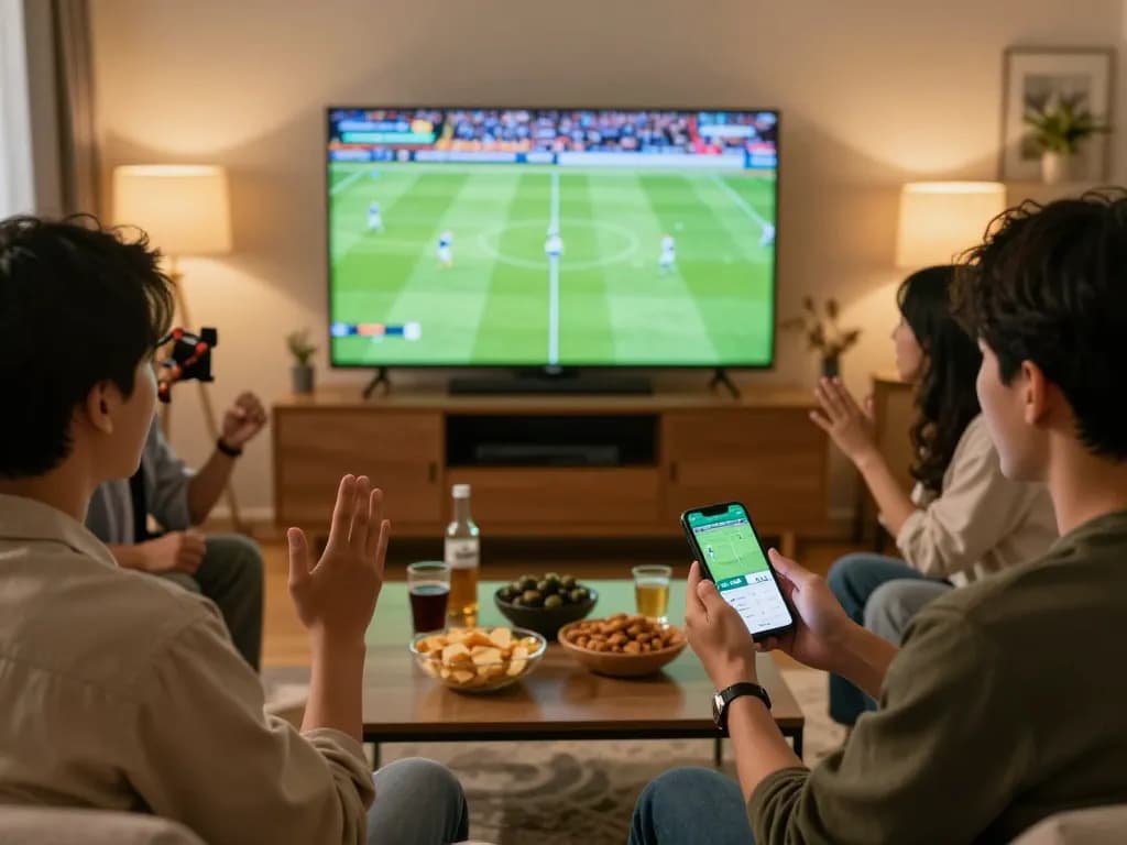 Socolive Truc Tiep Bong Da elevates sports betting experience with friends enjoying a live match and betting app.
