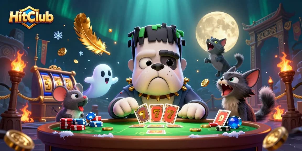 HitClub showcases a lively 3D atmosphere with characters engaged in thrilling card games amidst dynamic casino elements.