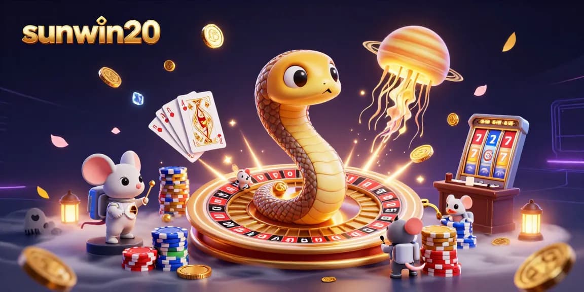 Experience the thrill of gaming with sunwin20 in a vibrant 3D casino illustration featuring imaginative characters and elements.
