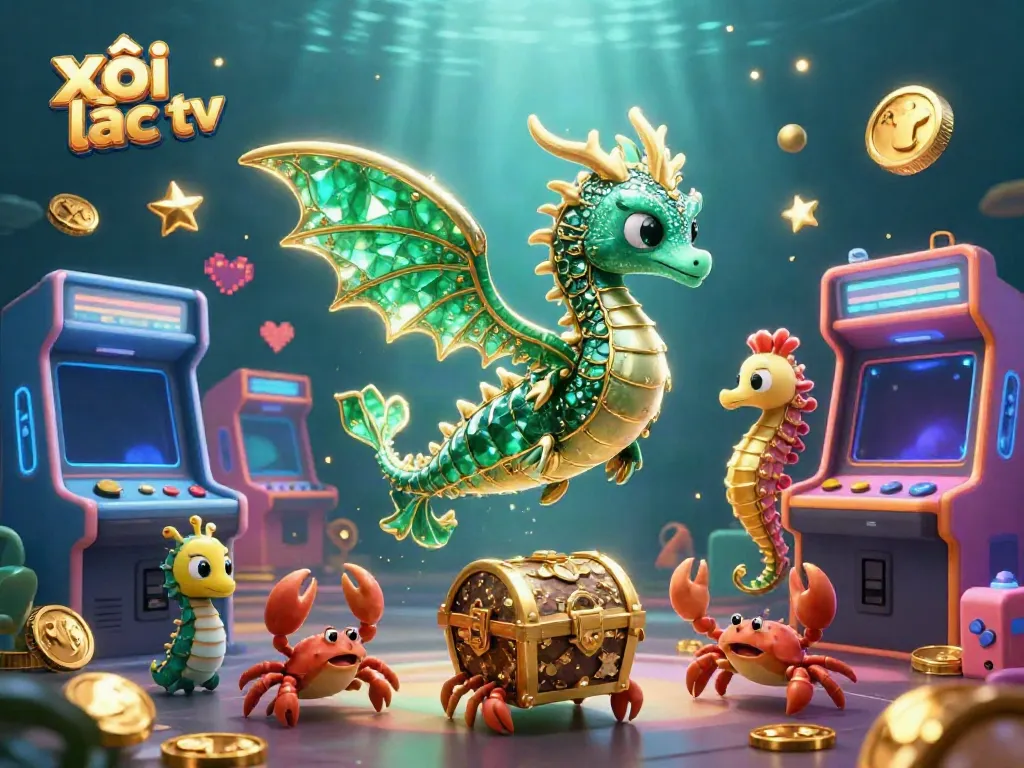 Engage with xôi lạc tv's vibrant underwater casino world featuring a gold dragon and treasure.