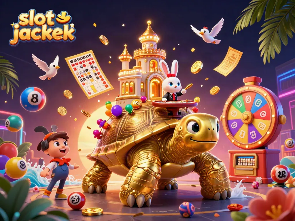 Experience thrilling slot jackpots with a vibrant casino scene featuring flying coins and animated game elements.