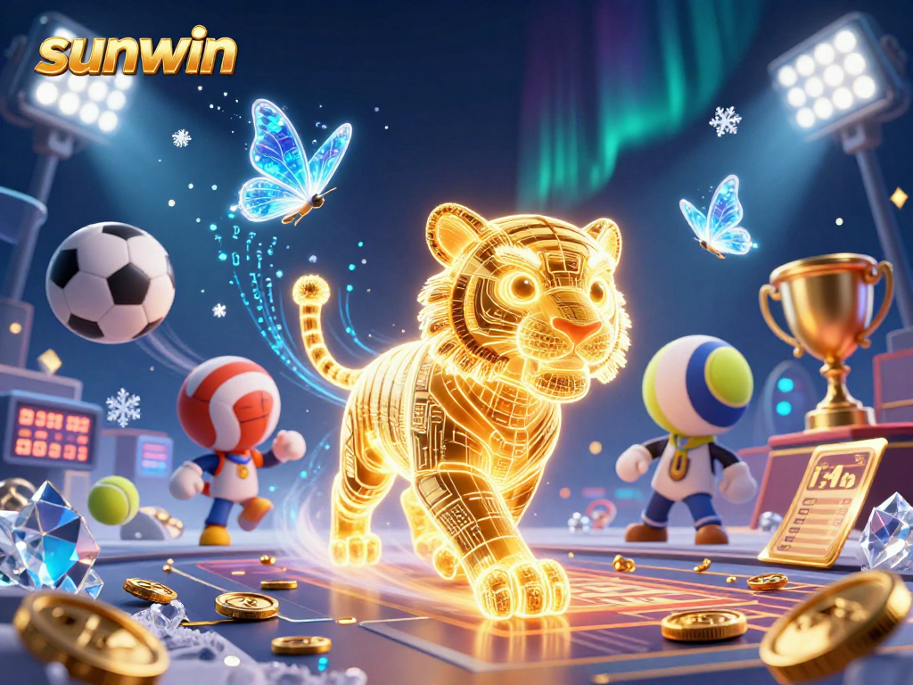 Experience thrilling gameplay at sunwin with a vibrant digital casino scene, showcasing dynamic sports elements.