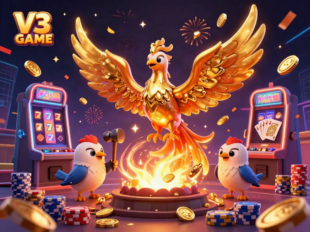 Experience the thrill of V3 GAME with a golden phoenix and immersive casino elements