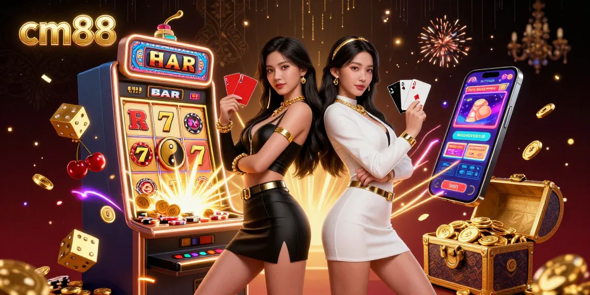 Experience exhilarating gameplay at cm88 with twin Asian women showcasing a vibrant casino atmosphere.