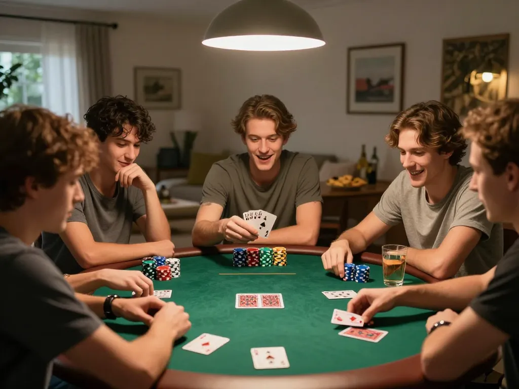 Socolive players engaged in an exciting home poker game, highlighting strategy and camaraderie.
