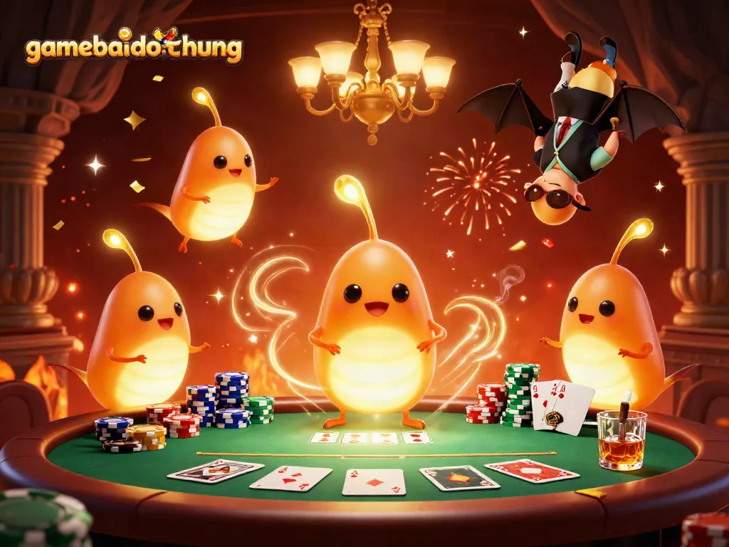 Experience the excitement of gamebaidoithuong with glowing characters in a dynamic casino scene filled with rich details.