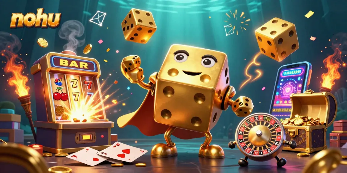 Experience thrilling nohu gameplay with massive golden dice and incredible jackpot action in this vibrant casino scene.