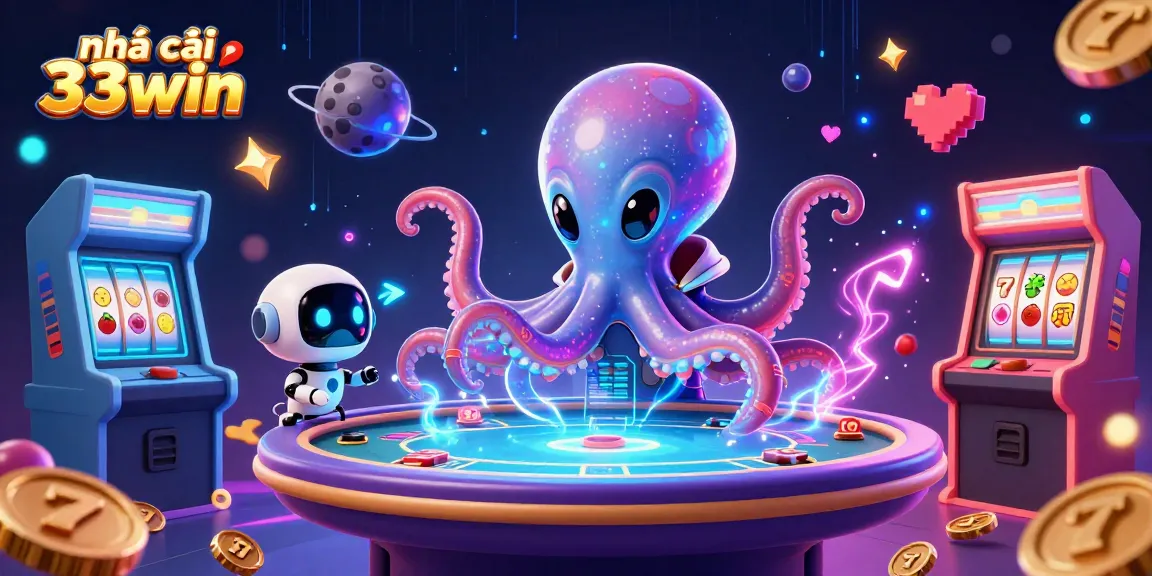 Engage with nhà cái 33win’s vibrant holographic poker experience featuring an alien octopus.