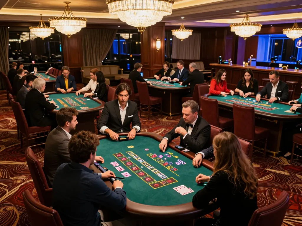 Players engaging in strategic blackjack and roulette at 11bet com, vibrant casino atmosphere captured in action.