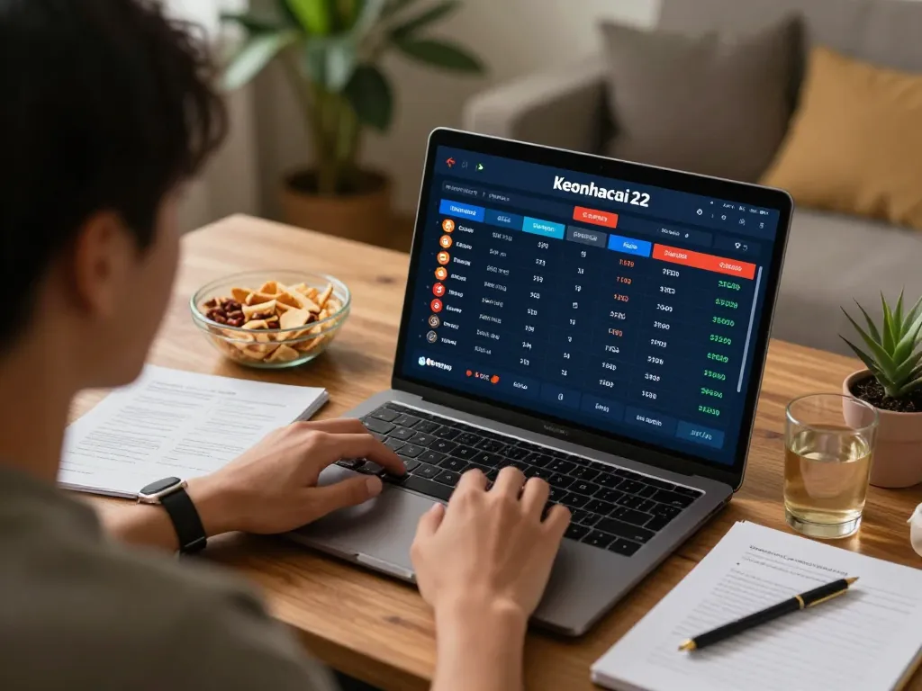 Person using keonhacai22 app for strategic sports betting from home, showcasing live odds.