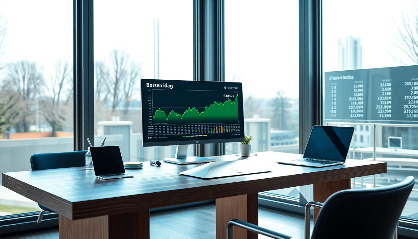 Börsen idag stock market data displayed in a modern financial office.