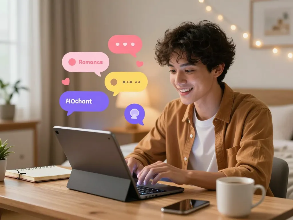 User enjoying interactive porn chat AI experience on a smartphone in a cozy bedroom setting