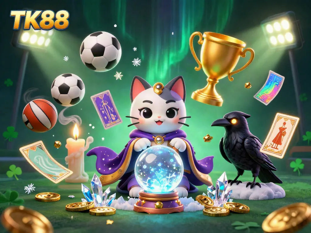 Experience the thrill of betting at TK88 with our vibrant 3D casino illustration, featuring mystical elements and sports betting action.