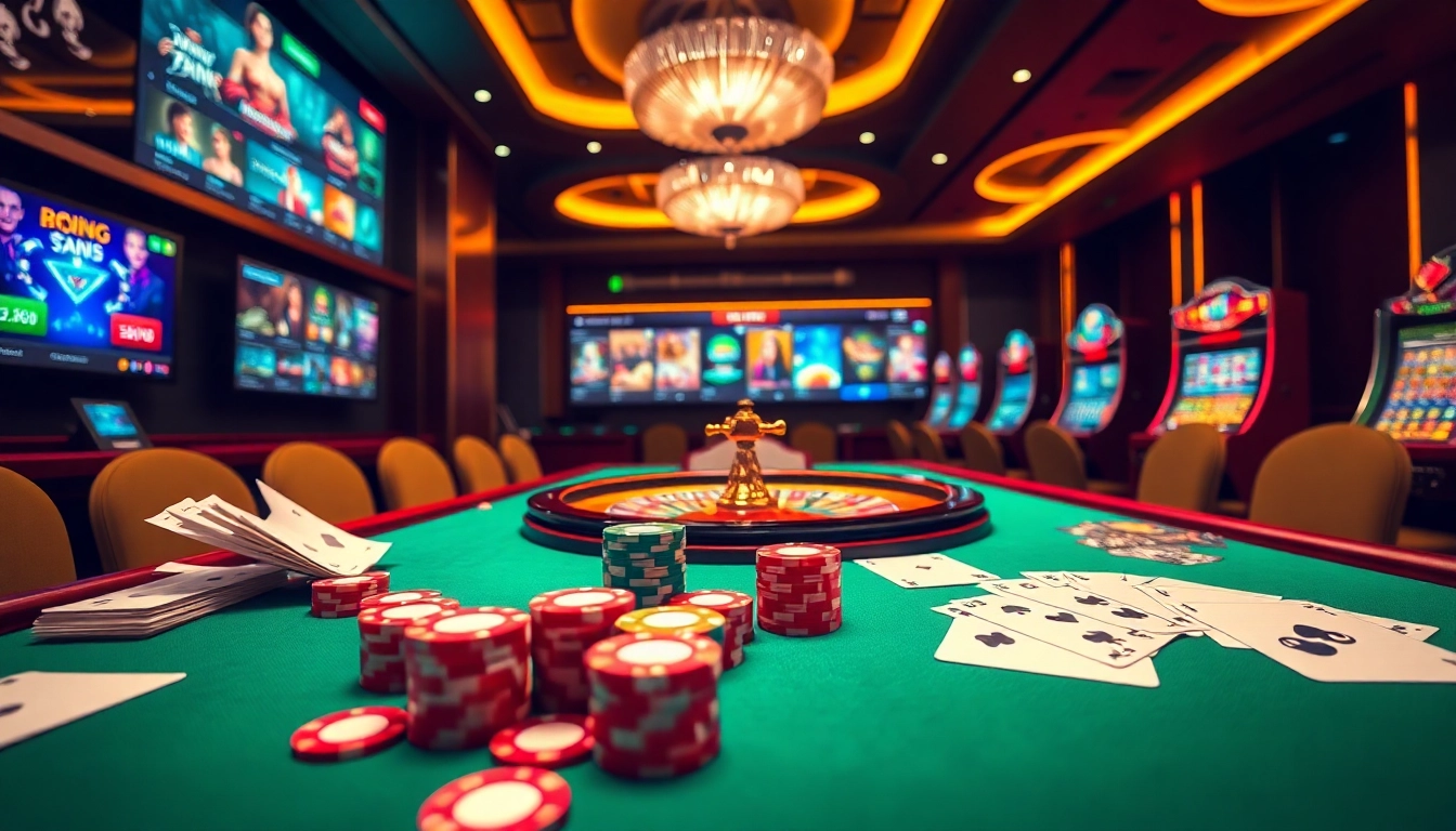 Experience thrilling gameplay at nhà cái rr88 with vibrant poker chips and an exciting roulette setup.