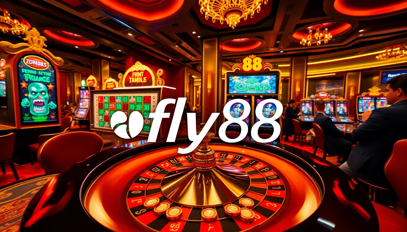 Experience the thrill of the fly88 casino with players engaged in exciting roulette and slots action.