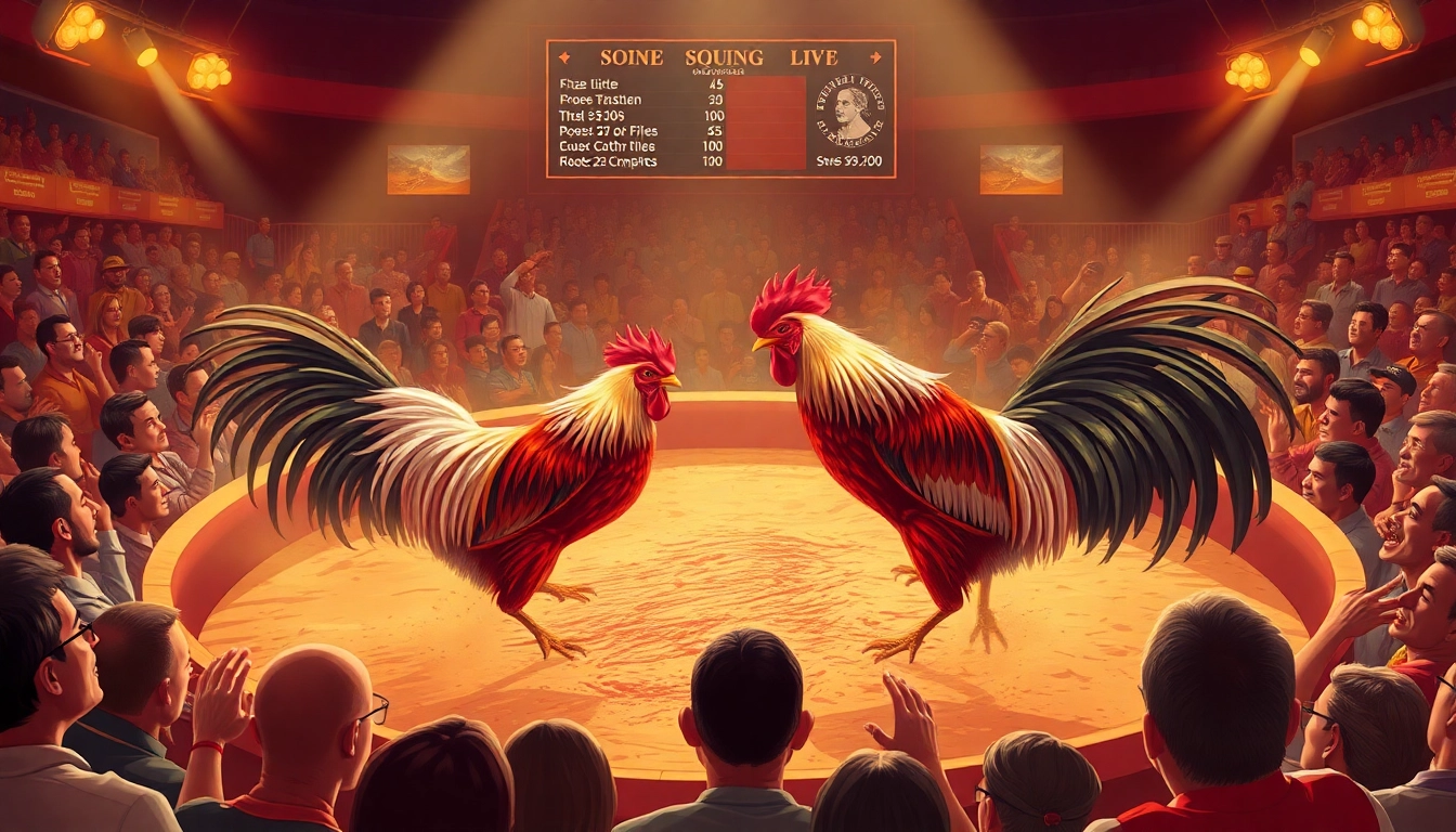 Experience the thrill of dagatructiep 1 with live cockfighting, featuring vibrant roosters in a competitive arena.