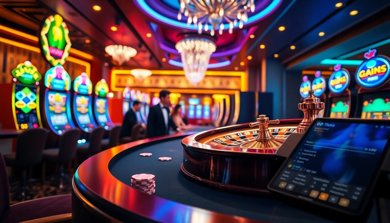 Experience the thrilling gaming world at https://vk88a.com/ with vibrant casino visuals featuring roulette wheels and poker chips.