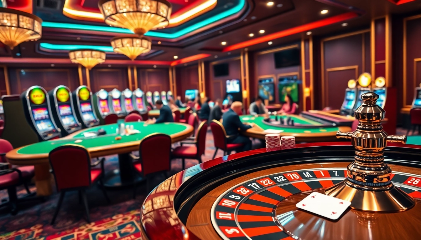 Players enjoying a vibrant C168 casino experience at elegantly designed tables with poker chips and roulette.