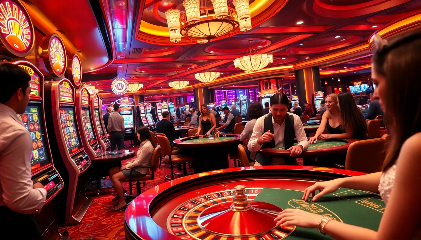 C168 game players enjoying an exciting casino atmosphere with vibrant slot machines and engaging tables.