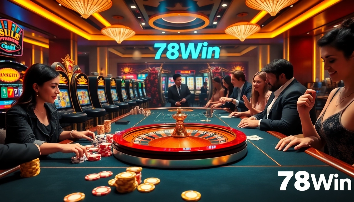 Experience high-stakes gaming at 78Win with exciting slots and vibrant casino scenes.