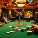 Gamblers at a luxurious poker table showcasing https://gg88.ltd/ with excitement and high-stakes action.