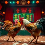 Experience the thrill of đá gà trực tiếp as lively roosters battle in a vibrant arena.
