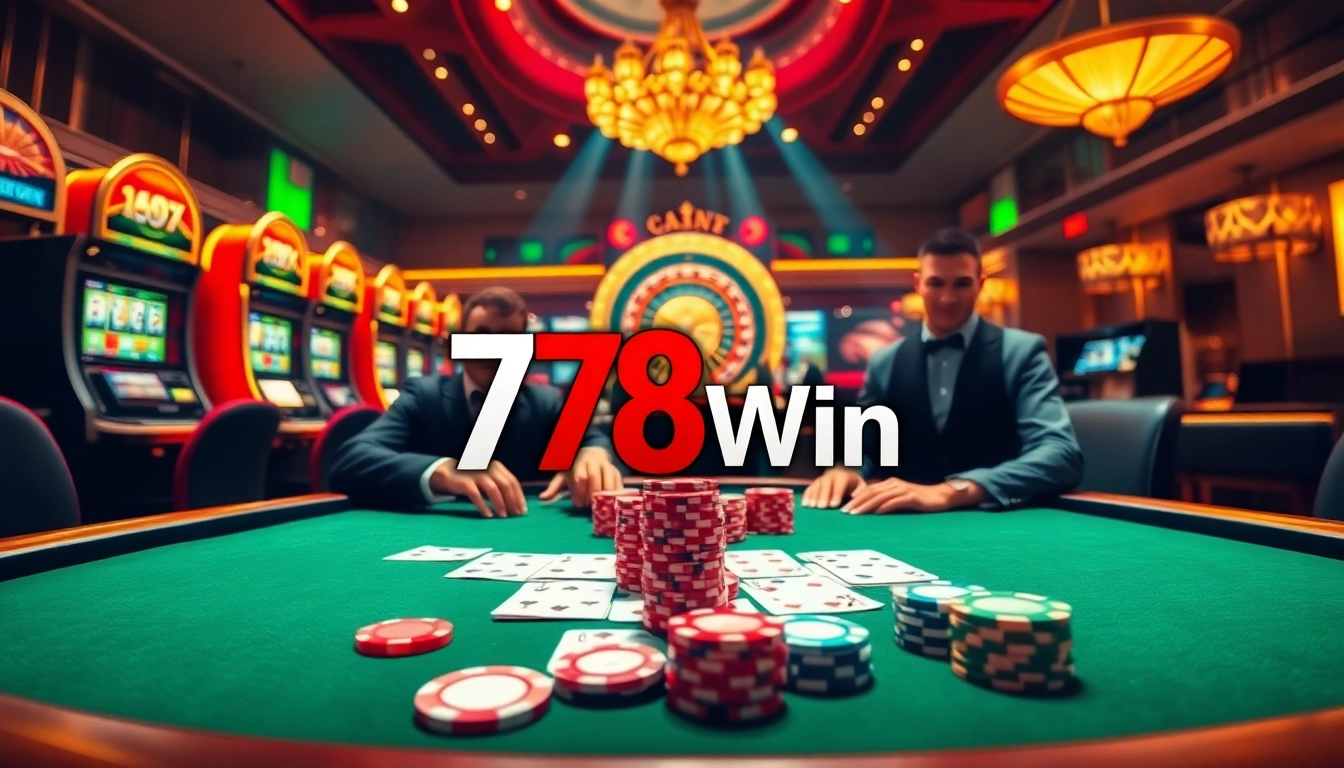 Experience thrilling games at 78Win casino with poker tables and slot machines.