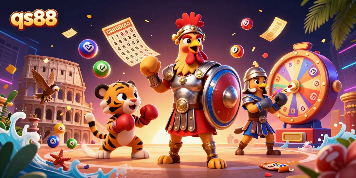 Experience the thrilling qs88 lottery dynamics with a vibrant 3D casino scene featuring exciting game elements.