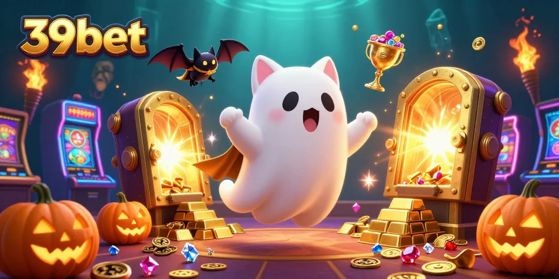 Engage with the thrilling atmosphere of 39bet casino featuring a ghost cat, vampire bat, and jackpot treasures.