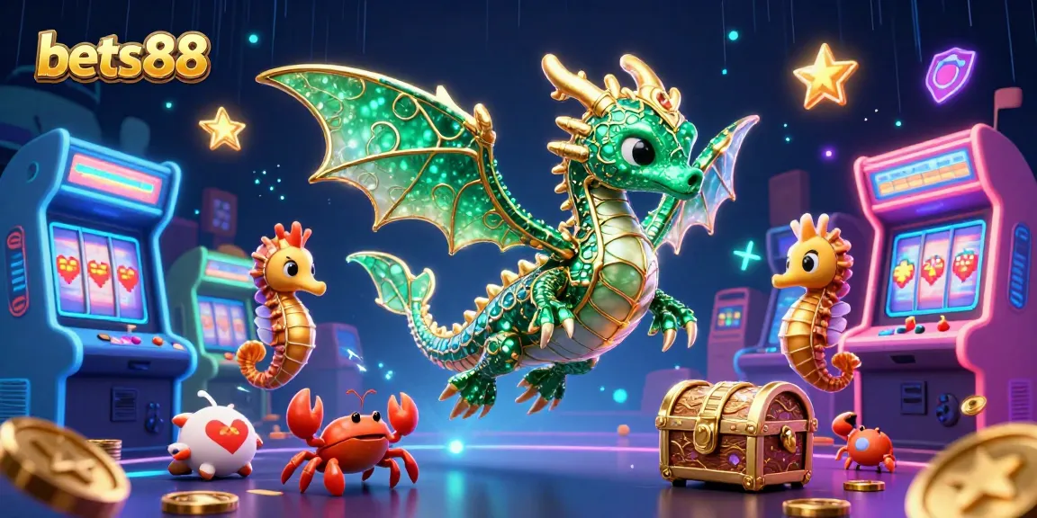 Experience the vibrant world of bets88 with a dazzling 3D casino scene showcasing enchanting characters amidst lively gaming elements.