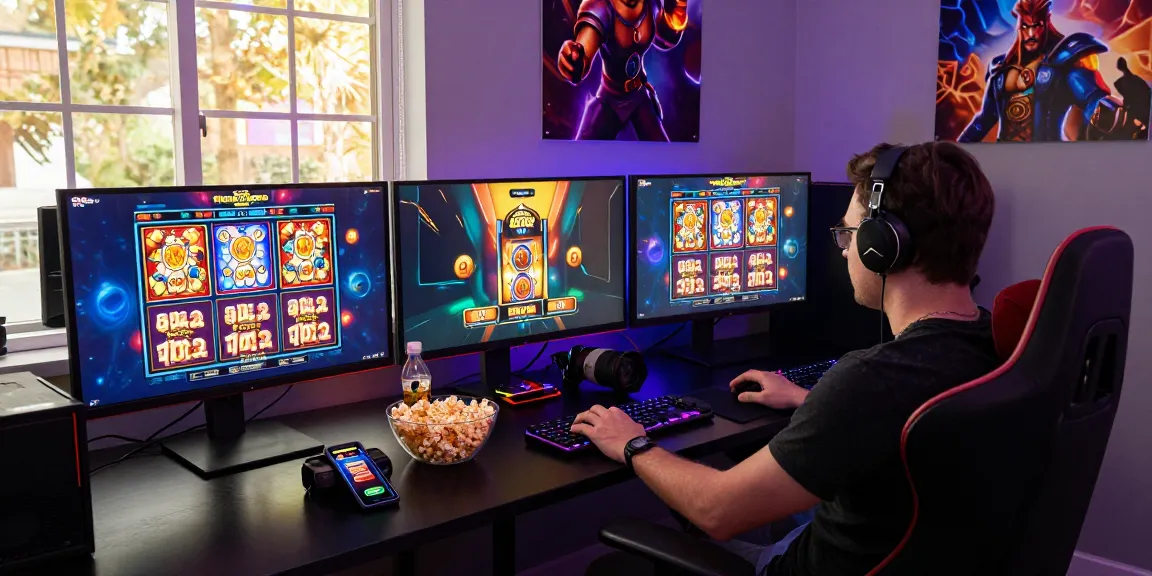 Exciting gaming setup featuring slot gacor screens and immersive LED lights.